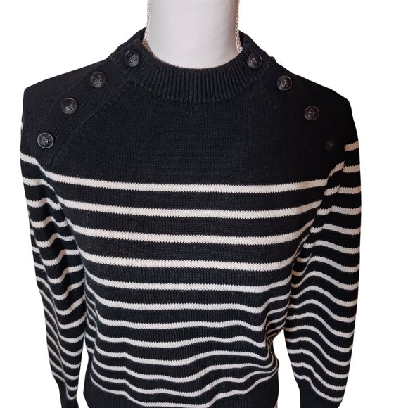 Zara Anchor Button Detail‎ Knit Sweater Black & White Stripe Size S - Picture 4 of 12
